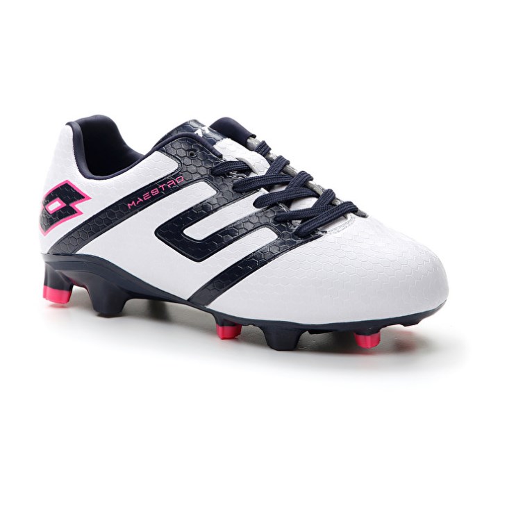 Kids' Lotto Maestro 700 IV FG JR Soccer Shoes White / Navy Blue | DG279607J3