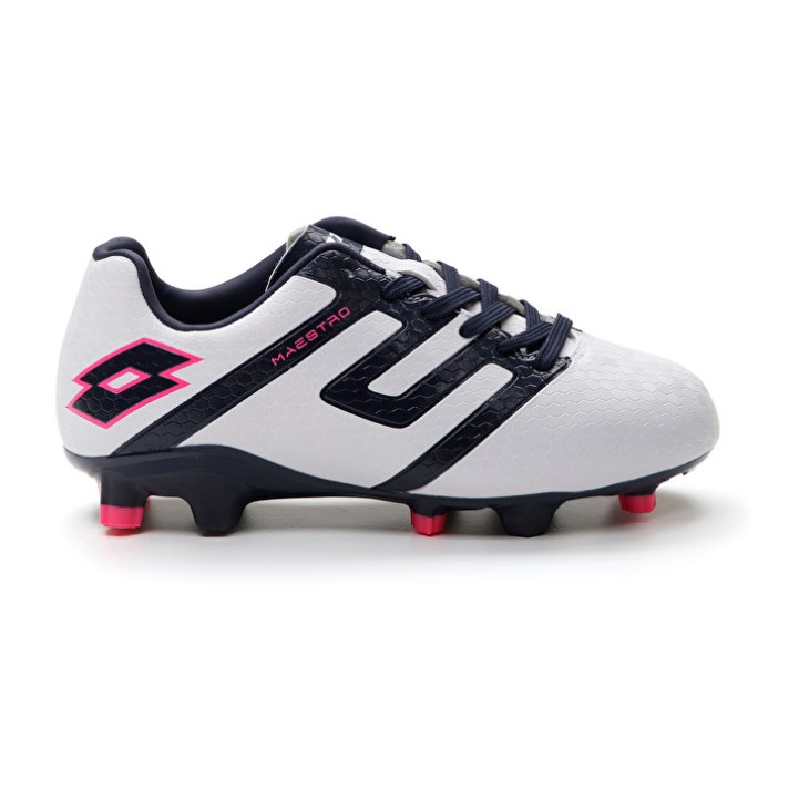 Kids' Lotto Maestro 700 IV FG JR Soccer Shoes White / Navy Blue | DG279607J3