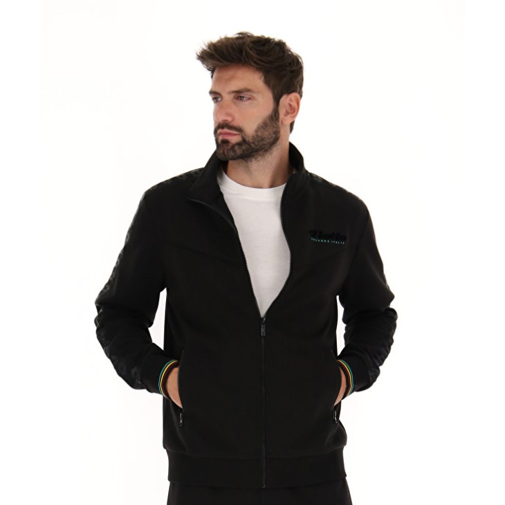 Men Lotto Athletica Classic V Zip FZ Sweatshirt Black | ZX238233M2