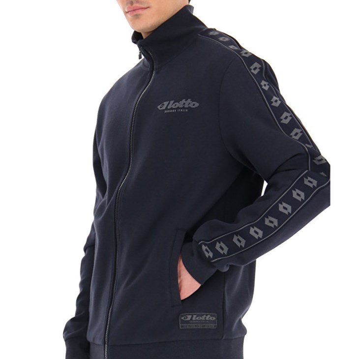 Men Lotto Athletica Due IV Zip FZ PL Sweatshirt Navy Blue | FH134883L9