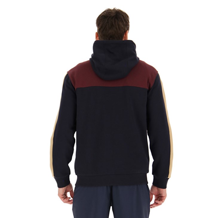 Men Lotto Athletica LG III Zip FZ HD FL Hoodie Black / Dark Red | CM026842C9