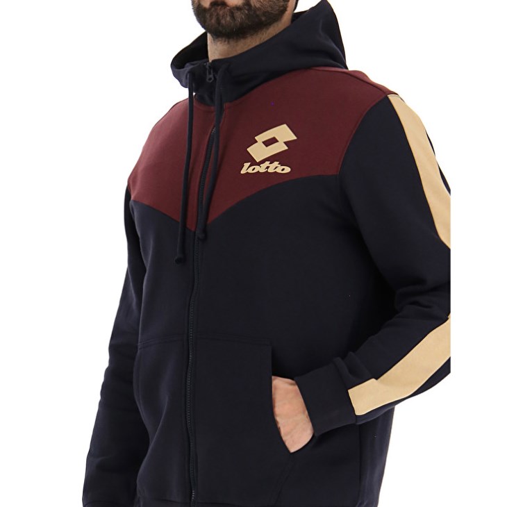 Men Lotto Athletica LG III Zip FZ HD FL Hoodie Black / Dark Red | CM026842C9