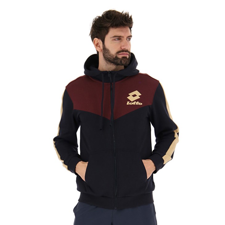 Men Lotto Athletica LG III Zip FZ HD FL Hoodie Black / Dark Red | CM026842C9