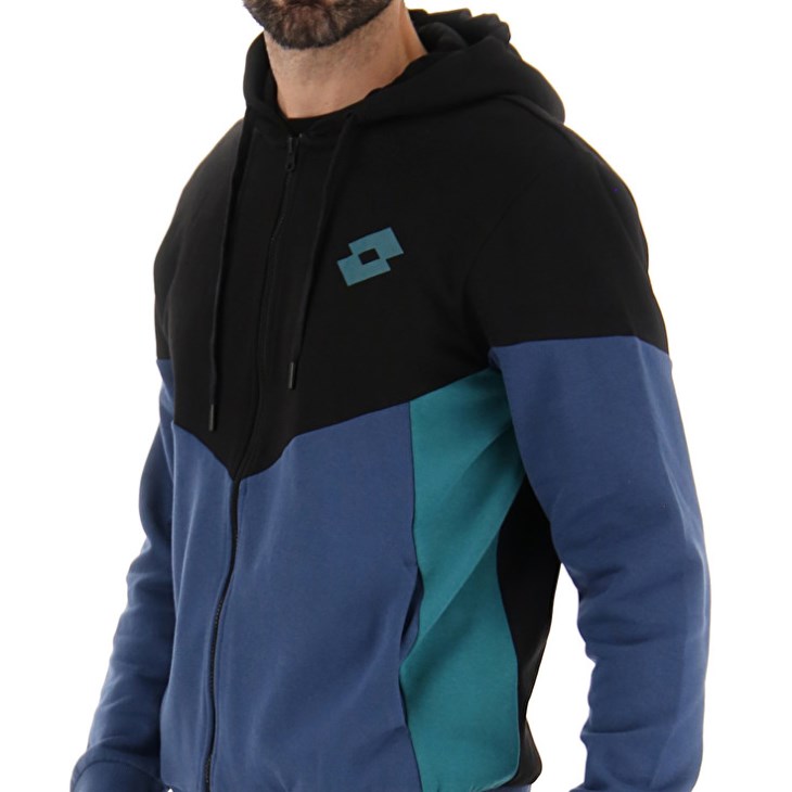 Men Lotto Athletica Plus II Sweat FZ HD Hoodie Black / Navy | SV980228U0
