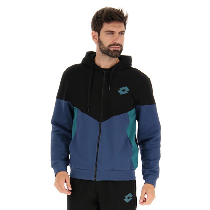 Men Lotto Athletica Plus II Sweat FZ HD Hoodie Black / Navy | SV980228U0