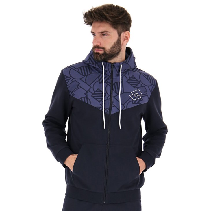 Men Lotto Athletica Prime Zip Sweat FZ Hoodie Navy Blue / Purple | YJ627642D9