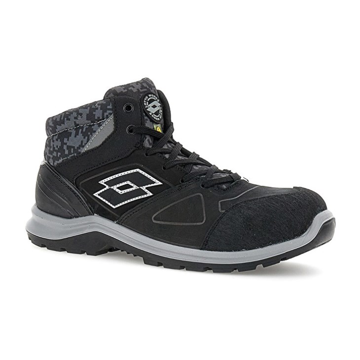Men Lotto Hit 200 Mid S3 ESD Safety Shoes Black | QL501380T6