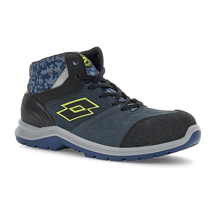 Men Lotto Hit 200 Mid S3 Safety Shoes Blue / Black / Green | ZG933433U1