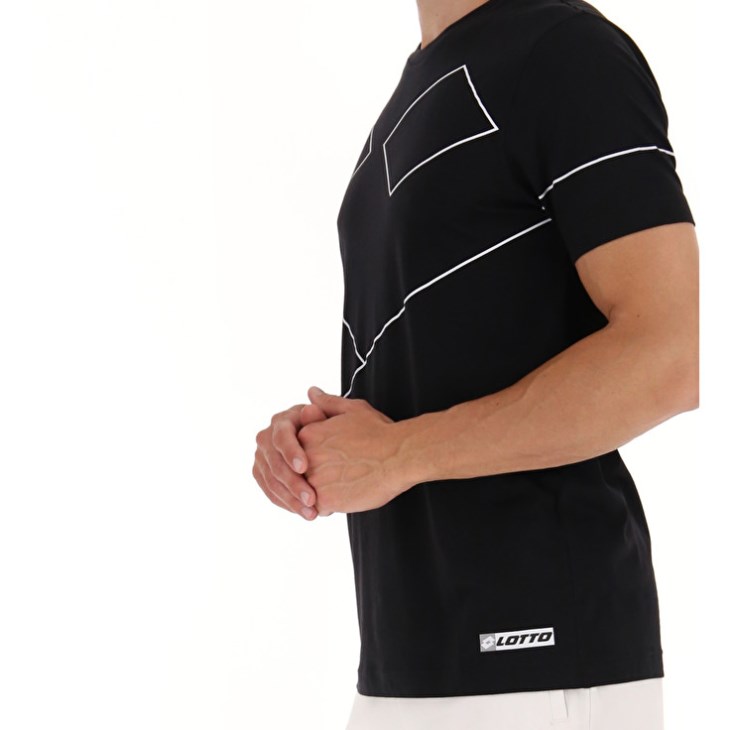 Men Lotto Logo VII Sports Zip 2 T Shirts Black | UV738073F7
