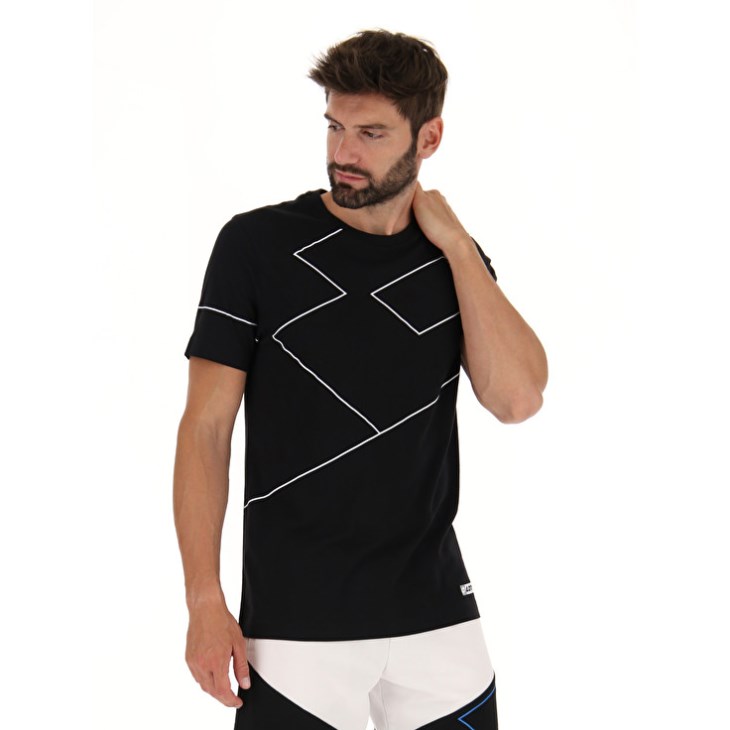 Men Lotto Logo VII Sports Zip 2 T Shirts Black | UV738073F7