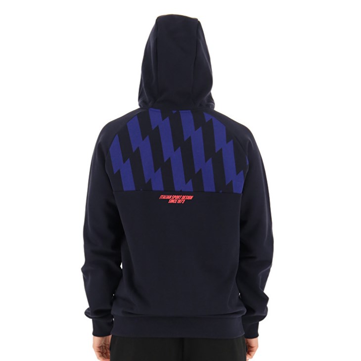 Men Lotto Logo VI Sweat HD FL Hoodie Black / Blue | US421292C2