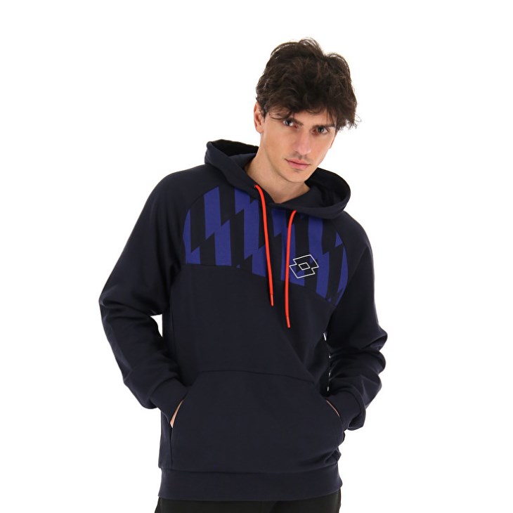 Men Lotto Logo VI Sweat HD FL Hoodie Black / Blue | US421292C2