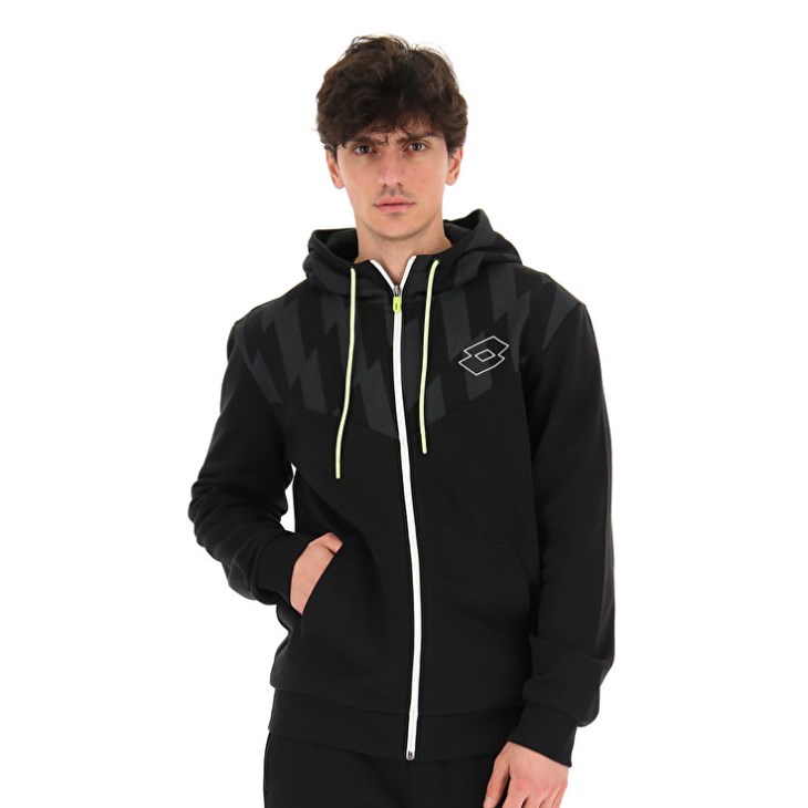 Men Lotto Logo VI Zip FZ HD FL Hoodie Black | RA118871X2
