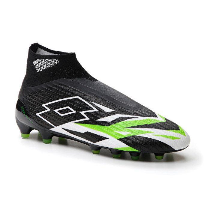 Men Lotto Solista 100 VI Gravity FG Football Boots Black / White / Green | CY892189B3