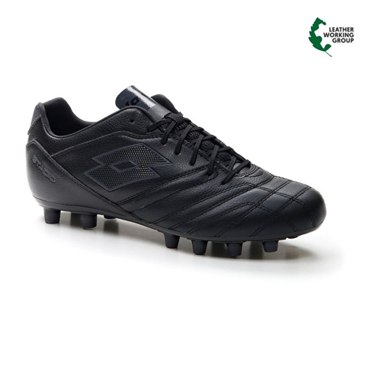 Men Lotto Stadio 300 III FG Soccer Shoes Black / Dark Grey | YN878917Q4
