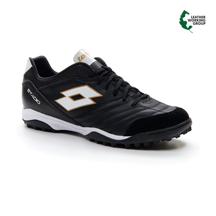 Men Lotto Stadio 300 II TF Soccer Shoes Black / White / Light Gold | HO864056C1