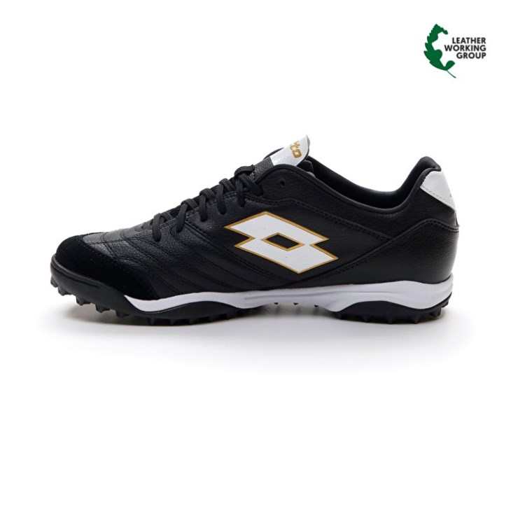 Men Lotto Stadio 300 II TF Soccer Shoes Black / White / Light Gold | HO864056C1