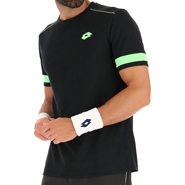 Men Lotto Superrapida V T Shirts Black / Green | XO534243V3