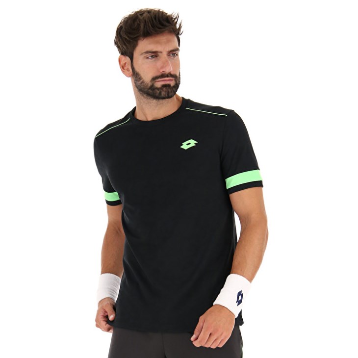 Men Lotto Superrapida V T Shirts Black / Green | XO534243V3